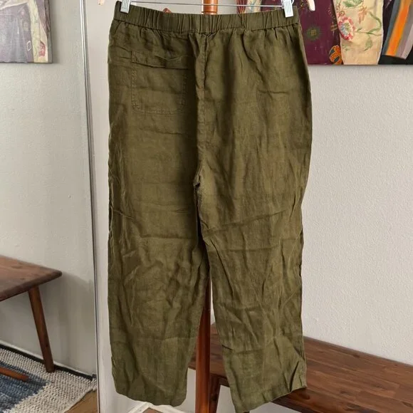 Quince - 100% European Linen Pants in Martini Olive - Picture 6 of 9
